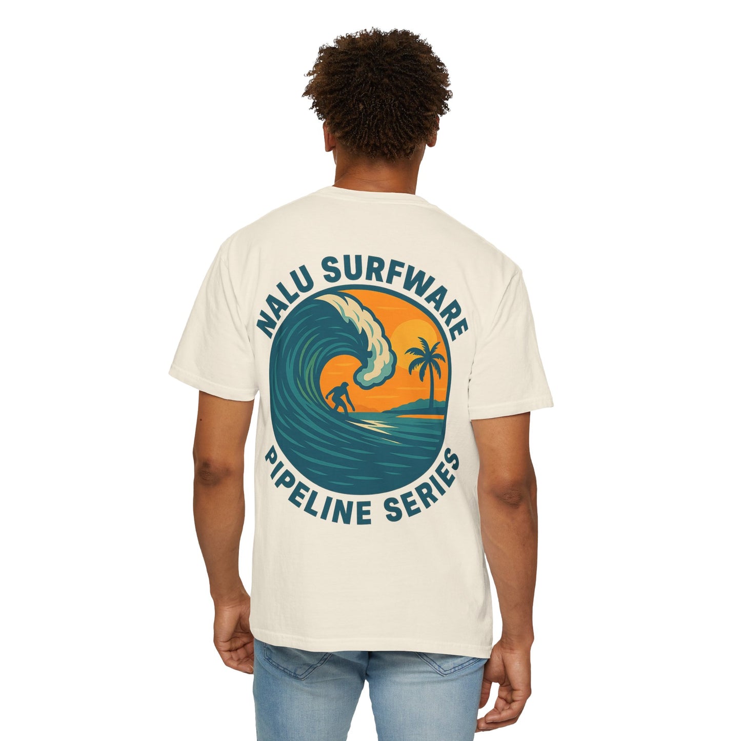 Nalu Surfware T-Shirt Pipeline Series Surfer in Sunset