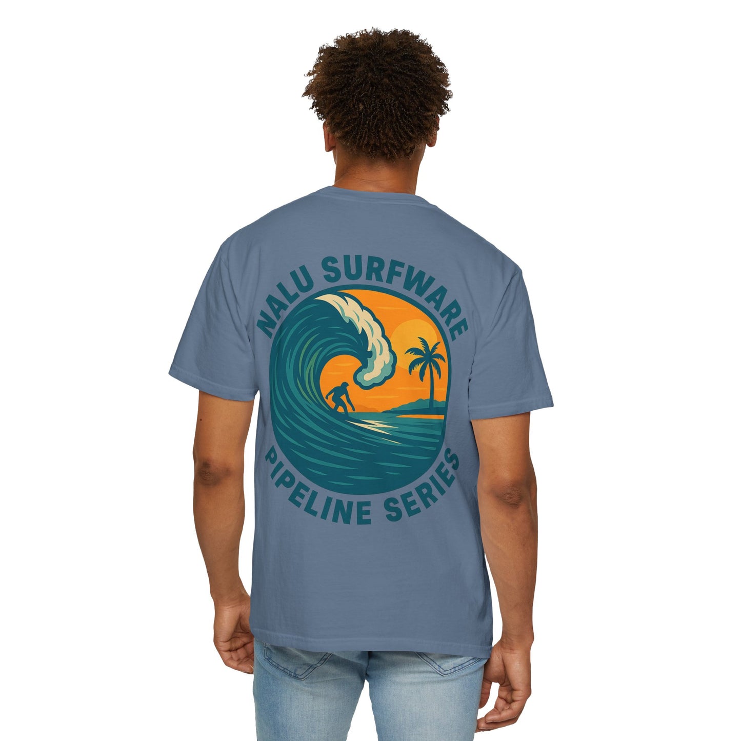 Nalu Surfware T-Shirt Pipeline Series Surfer in Sunset