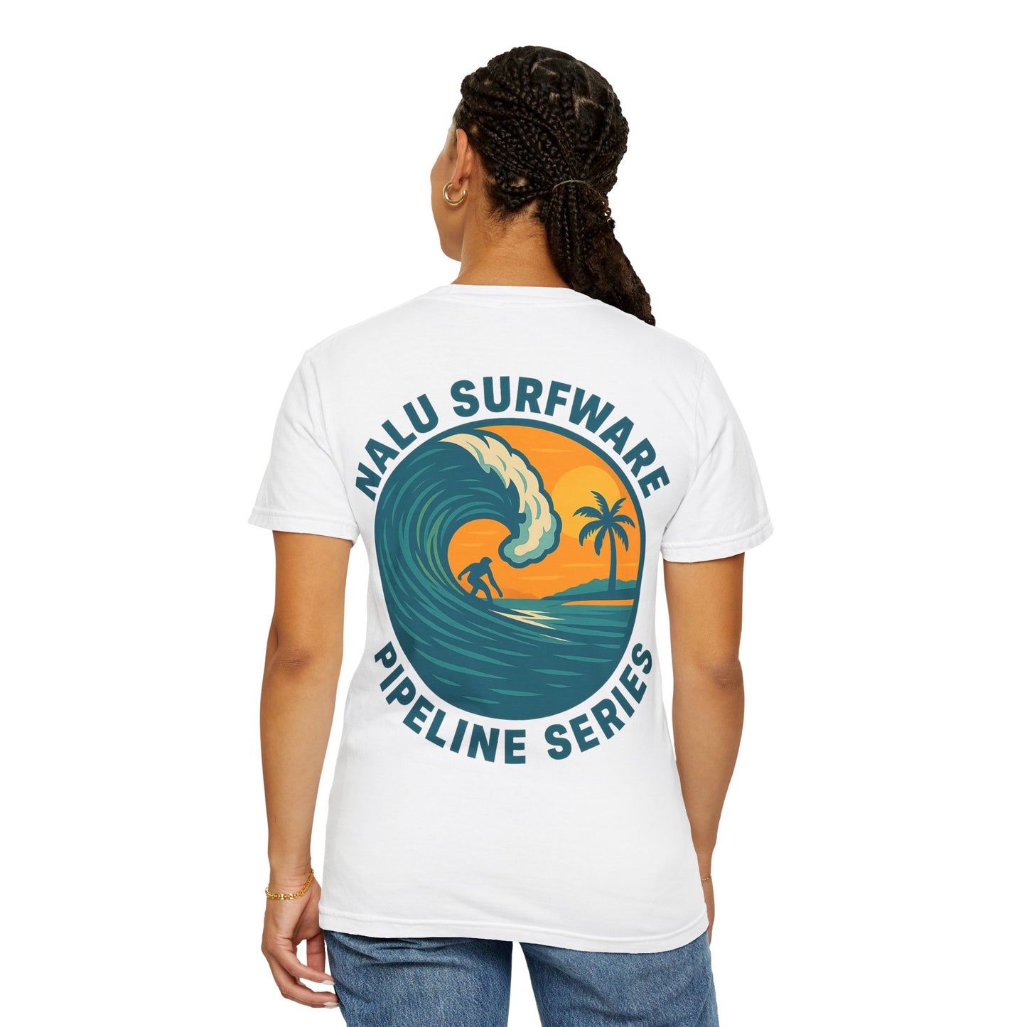 Nalu Surfware T-Shirt Pipeline Series Surfer in Sunset