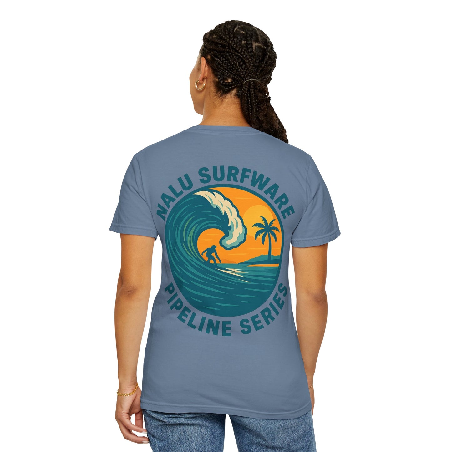 Nalu Surfware T-Shirt Pipeline Series Surfer in Sunset