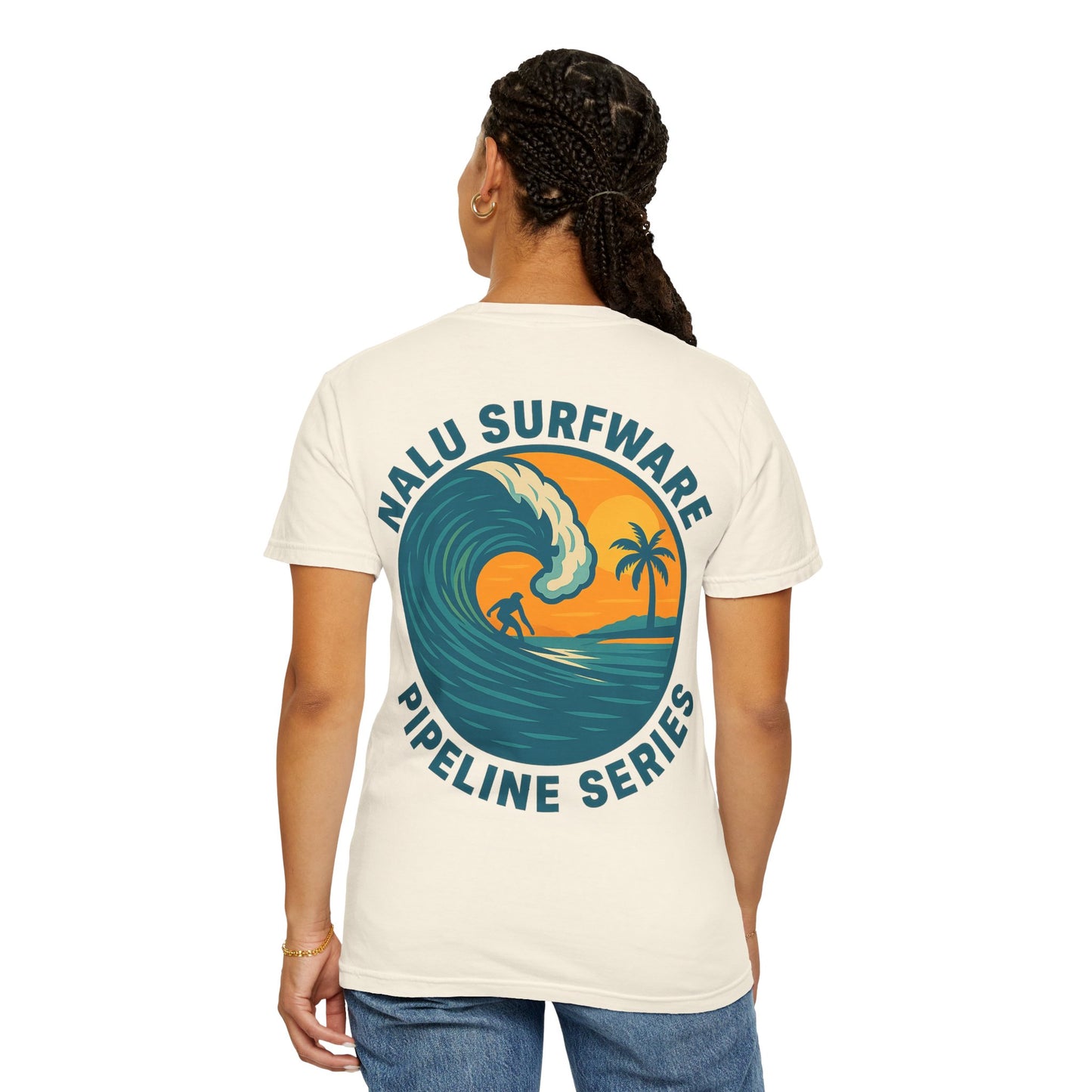 Nalu Surfware T-Shirt Pipeline Series Surfer in Sunset