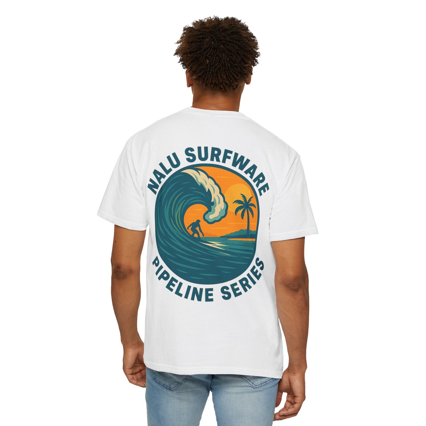 Nalu Surfware T-Shirt Pipeline Series Surfer in Sunset